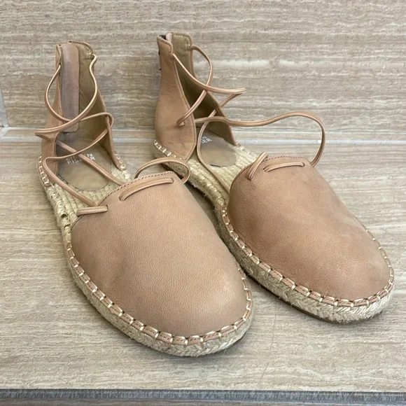 EILEEN FISHER UEC Sz 10 Leather Lace Up D'Orsay Espadrille Latte Sandal Nude - Picture 2 of 16